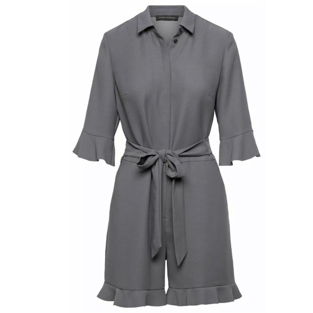 NWT BANANA REPUBLIC Flutter Sleeve Ruffle Trim Romper Shorts Gray Womens Sz 16 - Picture 3 of 16
